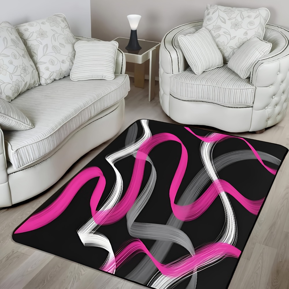 Printed Rug Abstract - Tapete Geométrico Listrado em Rosa Quente