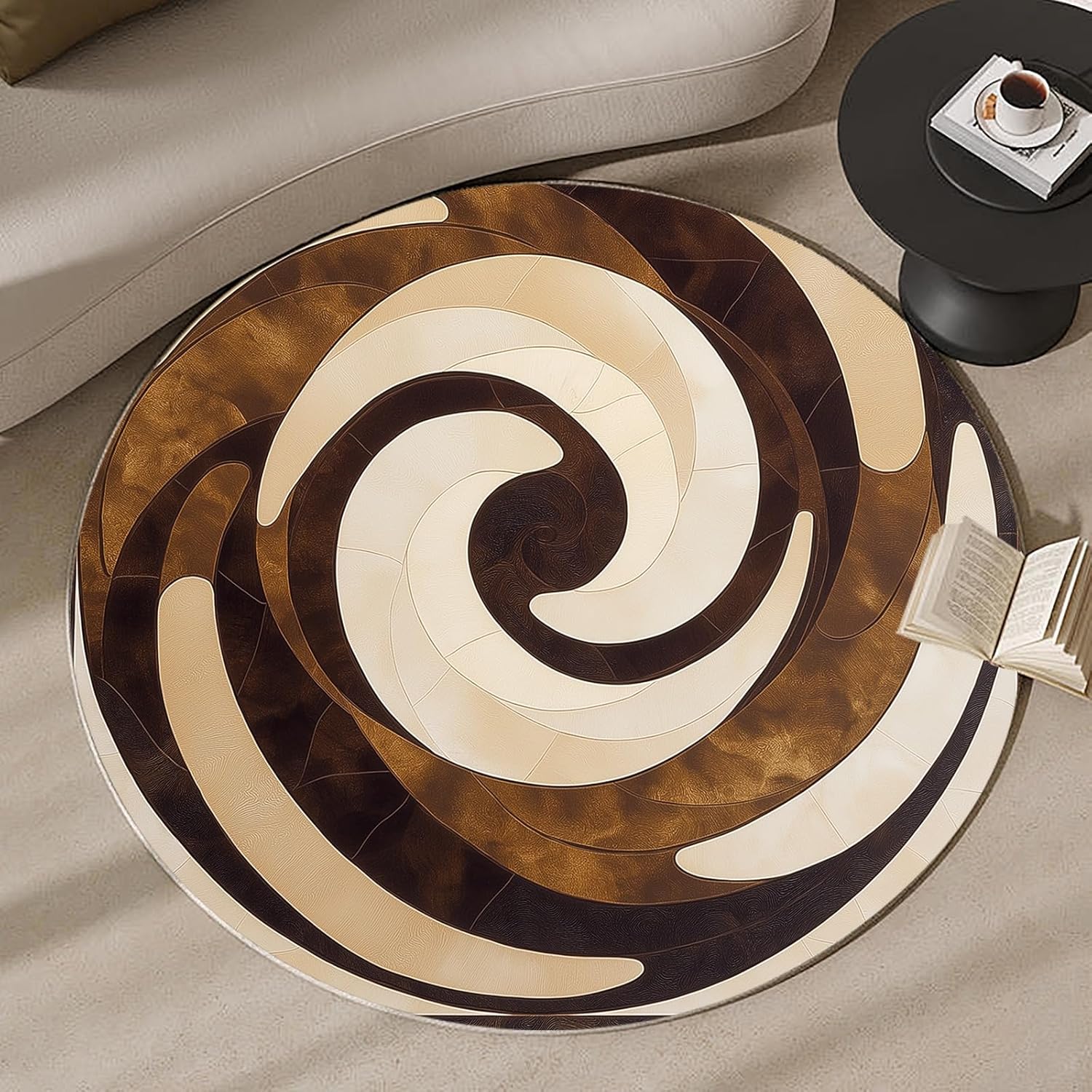 Printed Rug Abstract - Tapete Redondo 3D Espiral Vortex, Carpete